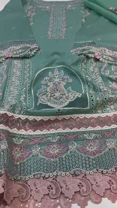 (A) Bedar's (Eid Collection )(embroided lawn)(3pc)(stitch new collection) with (organza duppata)