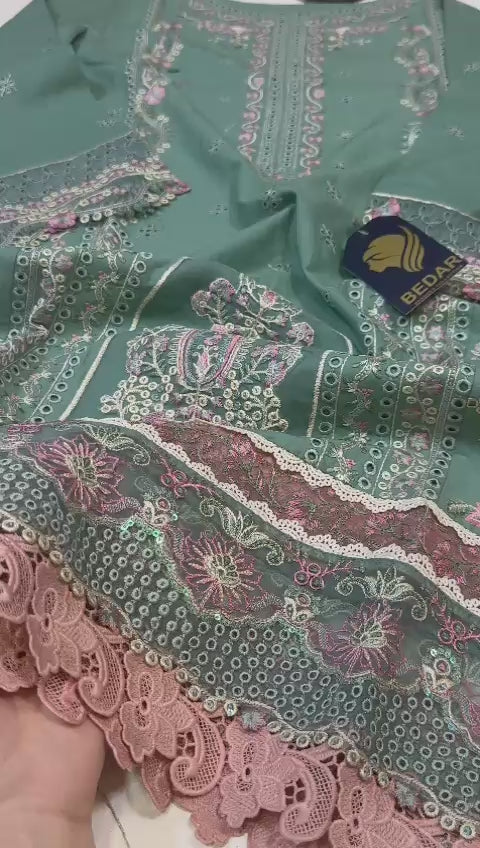 Bedar's Lawn 3Pc with Organza Dupatta