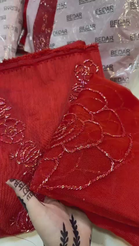 (A) Bedar's Korean katan silk (3pc)(unstitch new collection) with (organza duppata)