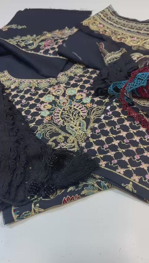 (A) Bedar's embroided lawn (3pc)(unstitch new collection) with (cotton net dupatta)