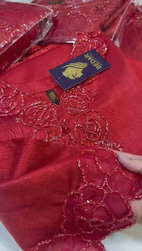 (A) Bedar's ( stitch) and (unstitch) Korean katan silk 3pc with duppata