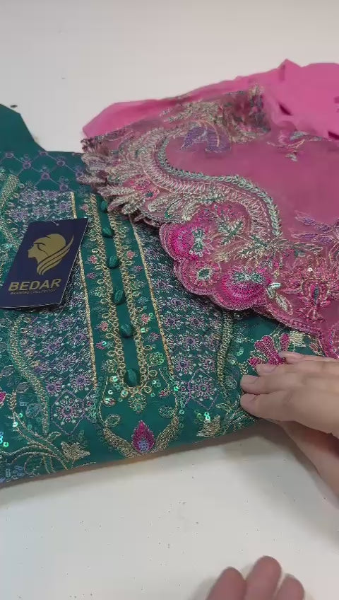 Bedar's 3Pc Lawn with Cotten Net Dupatta (Stitch & Unsticht Fabric)