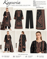 Kayseria black embroidered Dhanak three piece suit product card