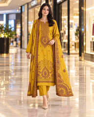 Kayseria Royal Blue Dhanak embroidered suit shown on model
