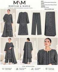 Maryum and Maria Charcoal Grey 3 piece unstitched Dhanak product card