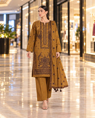 Maryum and Maria Mustard Gold Dhanak 3-piece suit on model