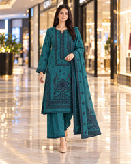 Maryum and Maria Teal Dhanak 3-piece suit on model