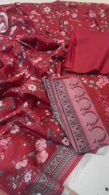 Mizaj 3 Piece Unstitched Printed Lawn Suit | Lawn Dupatta & Trouser