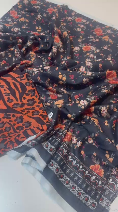 Zesh Textiles 3-Piece Unstitched Lawn Suit | Printed Shirt, Dupatta & Trouser