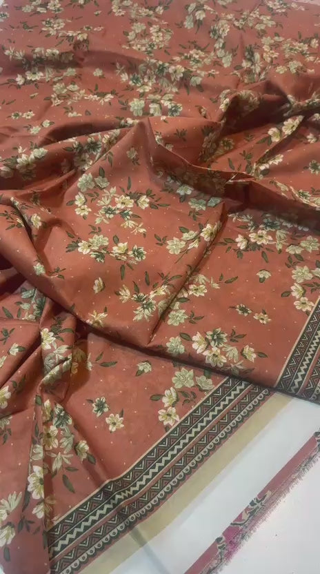 Zesh Textiles 3-Piece Unstitched Lawn Suit | Printed Shirt, Dupatta & Trouser