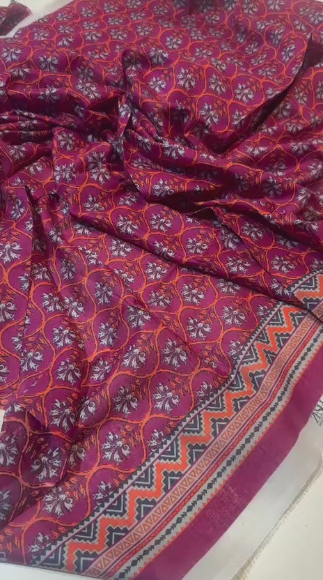 Zesh Textiles 3-Piece Unstitched Lawn Suit | Printed Shirt, Dupatta & Trouser