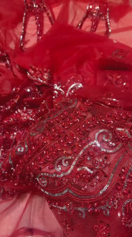 : Maria B Exclusive Luxury 3 Piece Red Suit | Elite Festive Collection