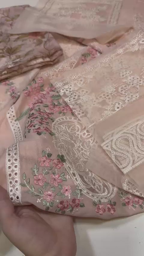 (A)Paras embroided lawn (3pc) (unstitch new collection)with (organza duppata)