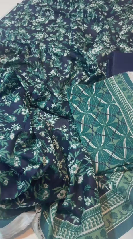 ZESH Premium Unstitched 3 Piece Lawn Suit | Summer Edition