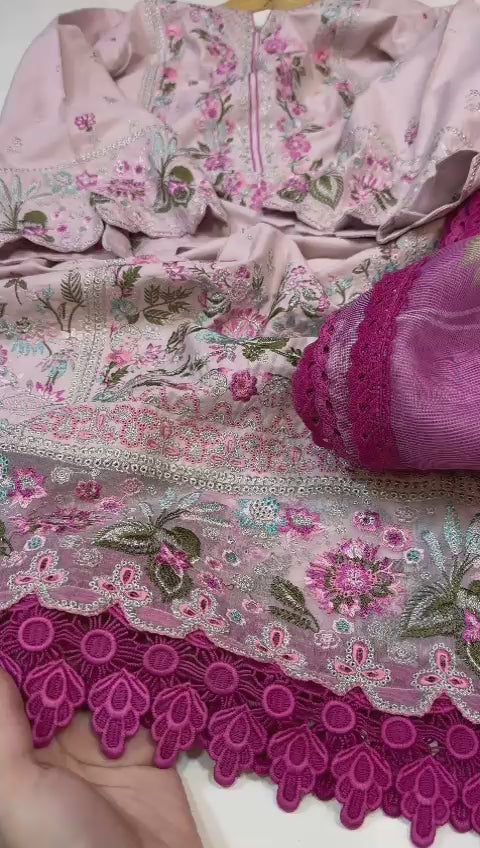 (A) Bedar's (Eid Collection)(embroided (3pc)(stitch new collection) with (cotton net dupatta)(Dispatch after 11 March)