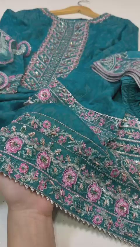 (A) Bedar's fancy lawn(Eid Collection)(3pc)(stitch new collection) with (organza duppata)