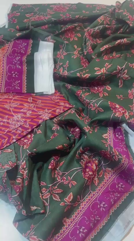 Zesh Textiles 3-Piece Unstitched Lawn Suit | Printed Shirt, Dupatta & Trouser