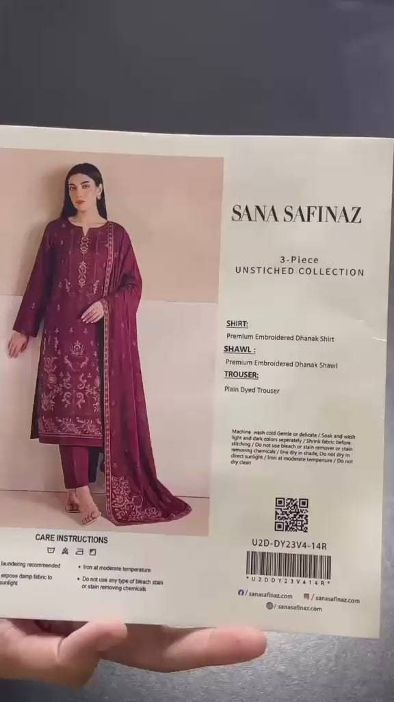 Sana Safinaz 3 Piece Unstitched Dhanak Embroidered Suit - PKR 5,500