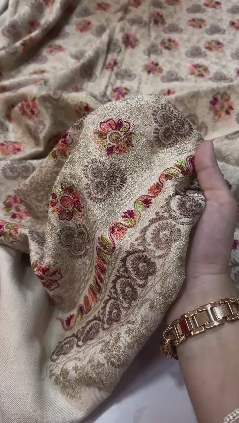 (A) pashmina embroided( 3pc) (unstitch new collection) with (wool fabric duppata)