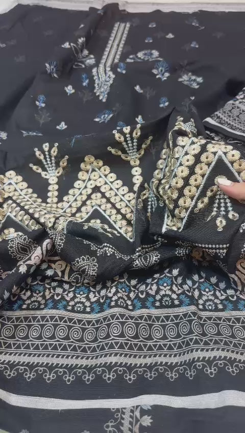 (A) Feroza embroided khaddar (3pc)(unstitch new collection)